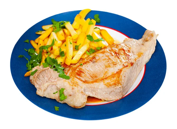 Grilled pork loin chops with french fries — Stock Photo, Image
