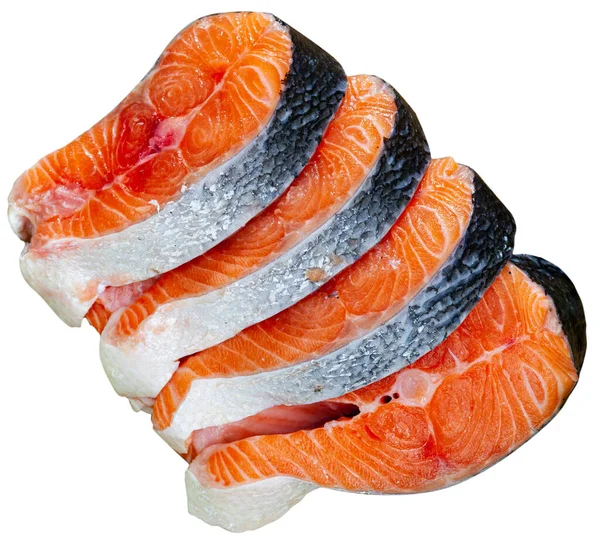白色背景的新鲜鲑鱼牛排 — 图库照片