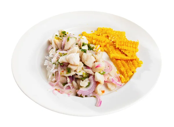 Ceviche dari fillet ikan cod direbus biji jagung — Stok Foto