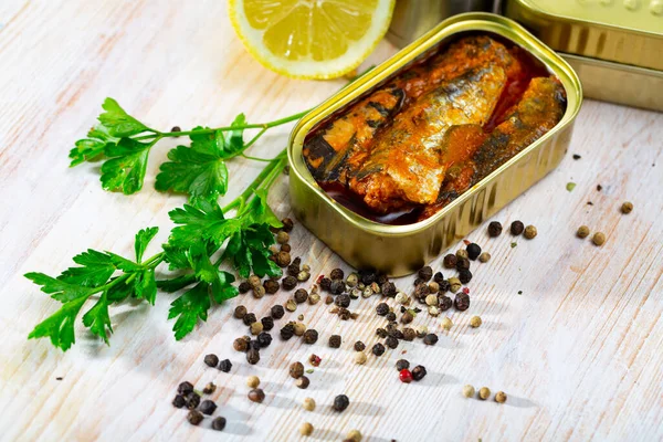 Canned spicy sardines — Stock Image Canned spicy sardines Royalty Free Stock Images