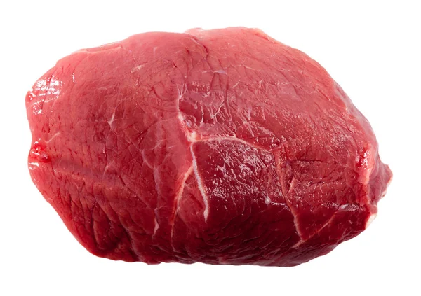 Fatias frescas de carne crua isolada sobre fundo branco claro — Fotografia de Stock