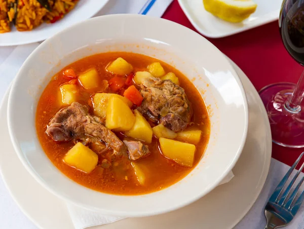 Delicious lamb soup with potatoes. — Stock Photo, Image