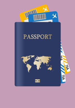 Dünyanın farklı ülkelerine seyahat için pasaport ve iki uçak bileti