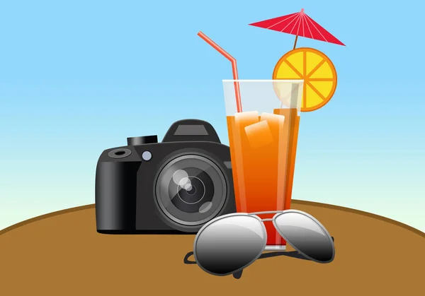 Fotocamera Gli Occhiali Cocktail Tutto Necessario Viaggio Successo — Foto Stock