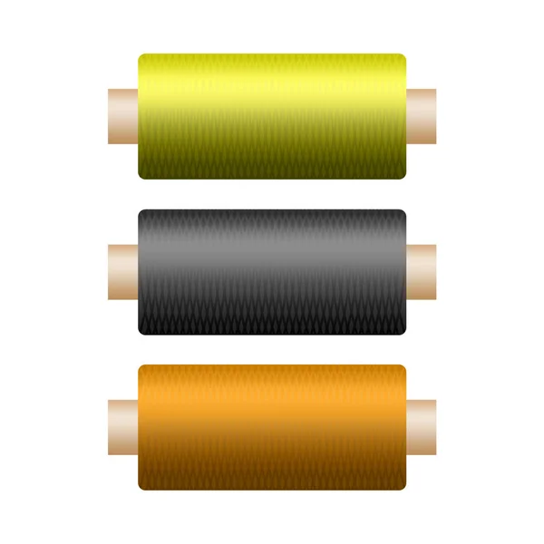 Drie Gekleurde Spoelen Met Draad Kleding Repareren Een Witte Achtergrond — Stockfoto