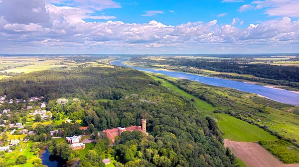 Historiska Raudone Slott Landsbygd Litauen Flygbild — Stockfoto