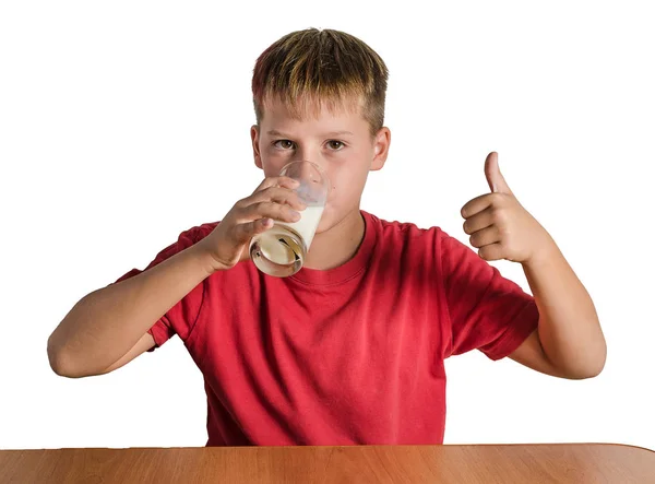 Tiener Houdt Van Glas Met Melk Zijn Hand Consumptiemelk — Stockfoto