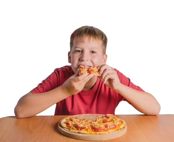 Young Teen Eating Pizza White Background — Stock Photo, Image