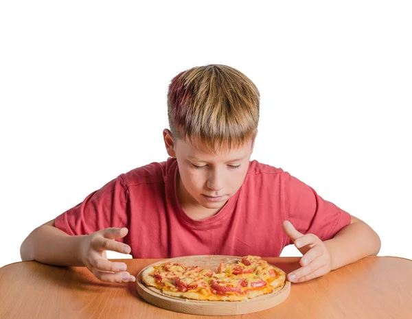 Young Teen Eating Pizza White Background — Stock Photo, Image