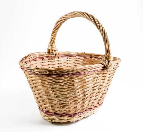 Empty Wicker Basket White Background — Stock Photo, Image