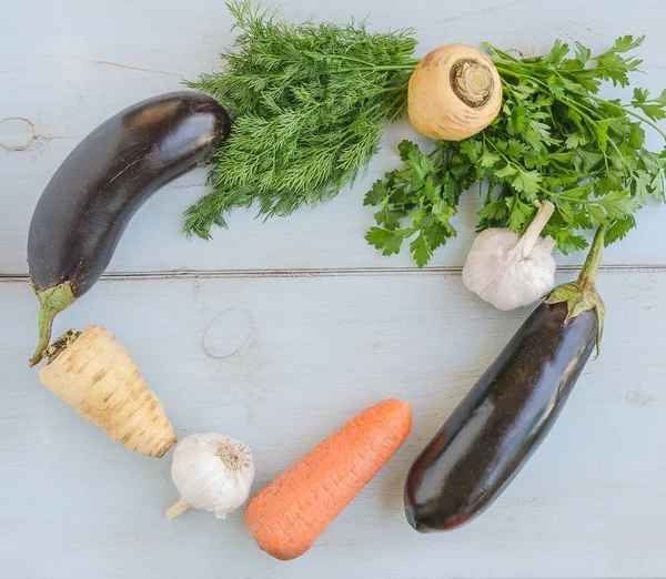 Ripe Vegetables Wooden Table Background — Stock Photo, Image