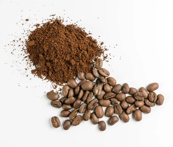 Coffee Beans Ground Coffee White Background — Stock Photo, Image