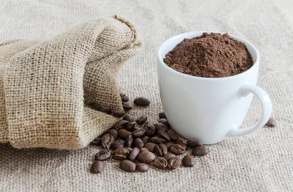 Koffiebonen Koffie Gronden Cup Zak — Stockfoto