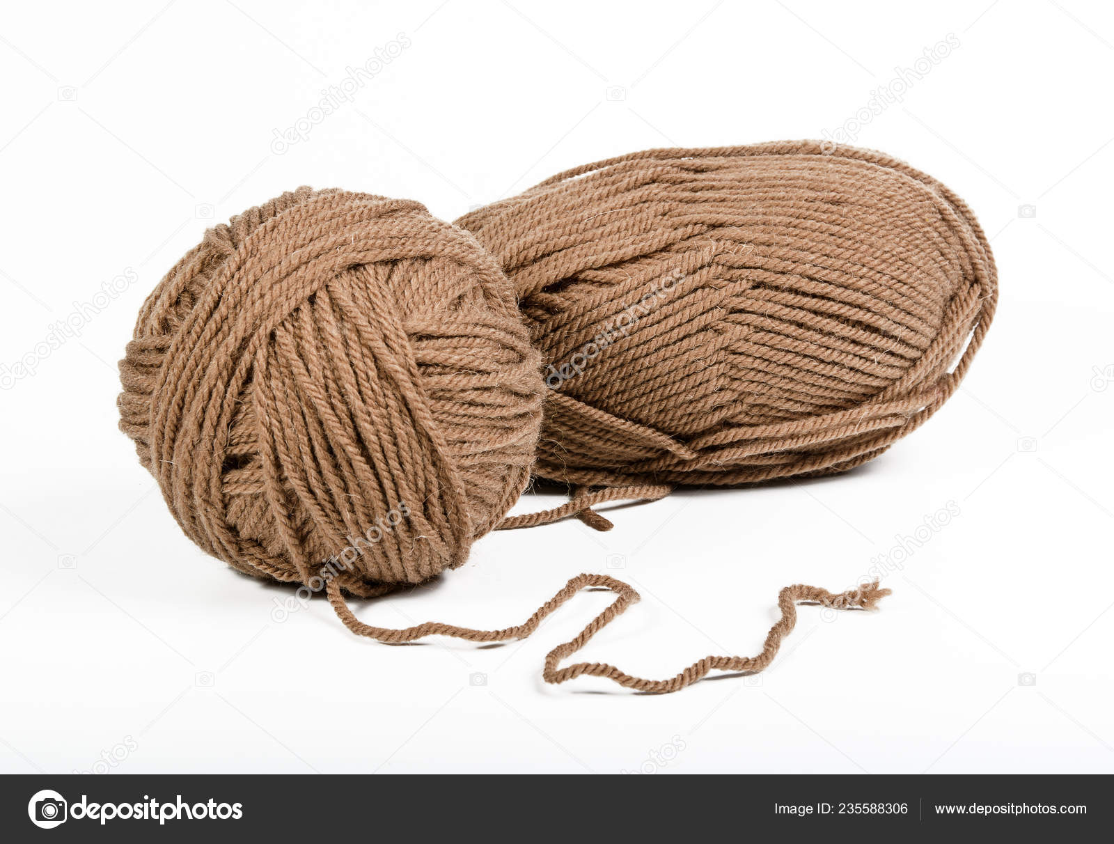 Light Brown Yarn Ball On White Background Stock Photo - Download