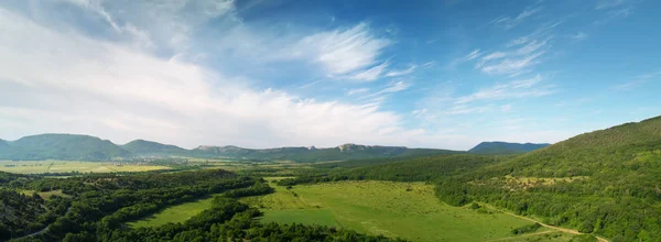 Champs Aériens Prairie Dans Panorama Montagne Belle Région Campagne Paysage — Photo