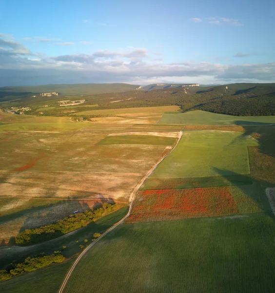 Aerial Fields Meadow Mountain Beautiful Country Area Nature Landscape — Stock Photo, Image