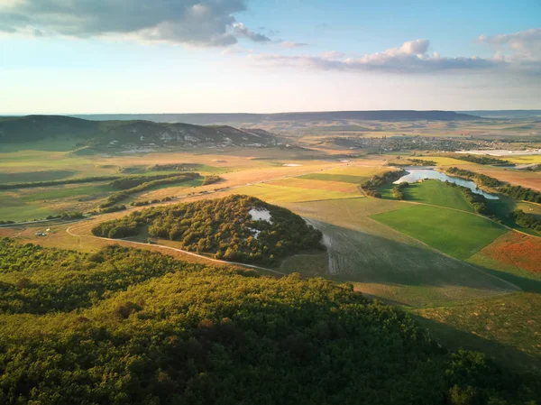 Aerial Fields Meadow Mountain Beautiful Country Area Nature Landscape — Stock Photo, Image