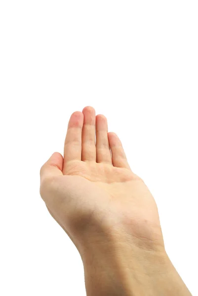 Man Hand Isolated White Background Hand Holding Care — Stock Photo, Image