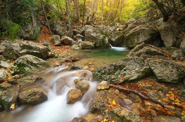 Autmn Rill Flow Natur Wasserfall Zusammensetzung — Stockfoto