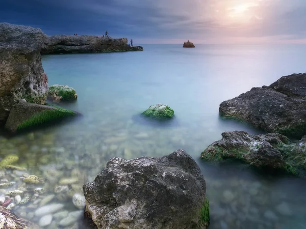 美丽的海景 日落在海 性质的构成 — 图库照片