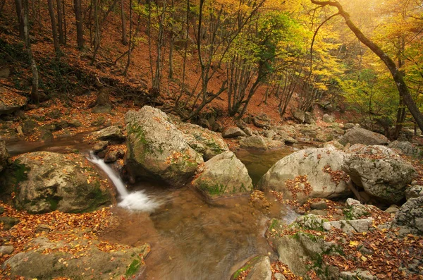 Jesienny Krajobraz Kompozycja Natury Wodospad Rzeki Kanionu — Zdjęcie stockowe