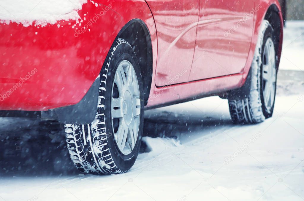 Winter tyres protective. Snow weather. Element of design.