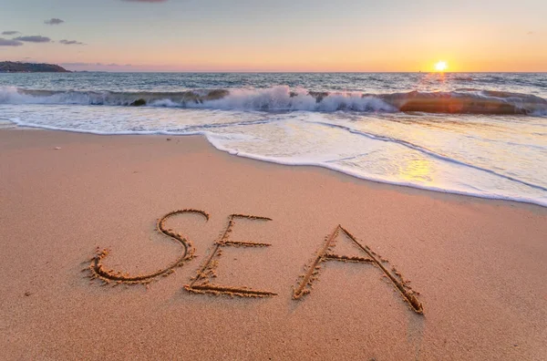 해변에서 바다 단어. — 스톡 사진