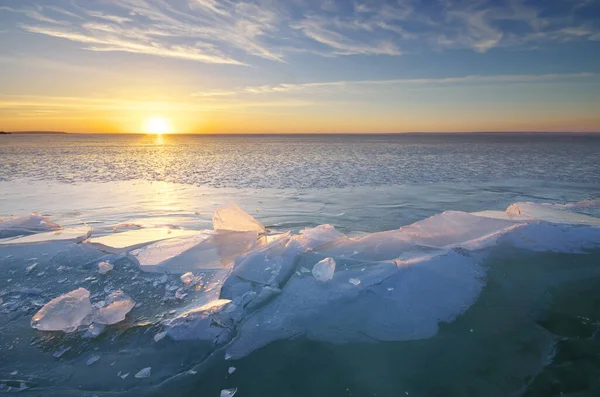 Paysage Hivernal Blocs Glace Coucher Soleil Composition Nature — Photo