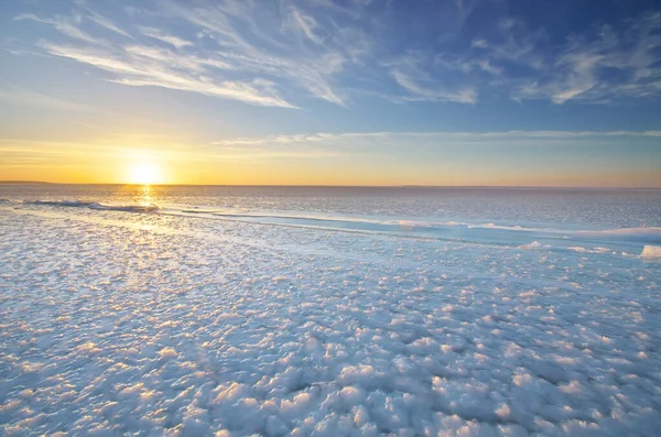 Paisagem Inverno Blocos Gelo Durante Pôr Sol Composição Natureza — Fotografia de Stock