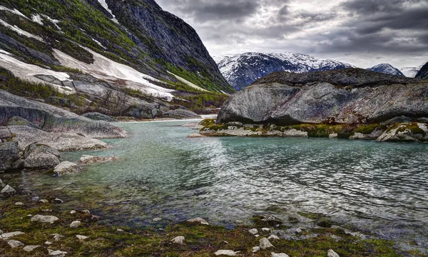 Nigardsbrevatnet Nigardsbreen Jostedalsbreen 빙하의 Nigardsbreen 거짓말 Jostedalen 노르웨이 유럽에서 북쪽으로 — 스톡 사진