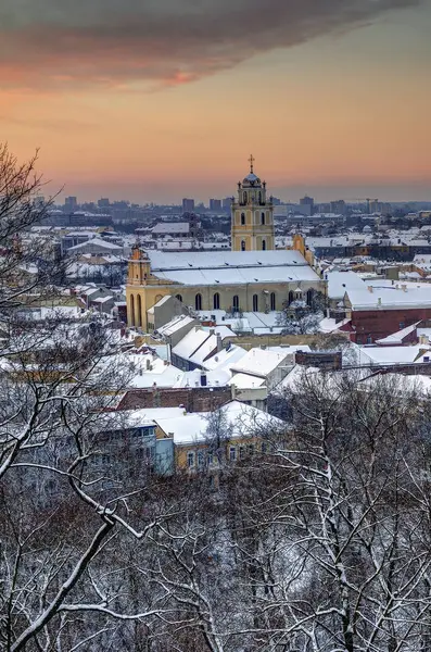 Brzy Zimní Ráno Vilniusu Kostel Johns Stock Obrázky