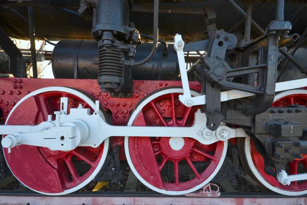 Dampflokomotivrad Die Geschichte des Eisenbahnverkehrs lizenzfreie Stockfotos