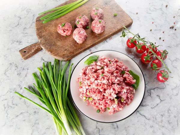 Polpette Carne Crude Concetto Cottura Consumo — Foto Stock