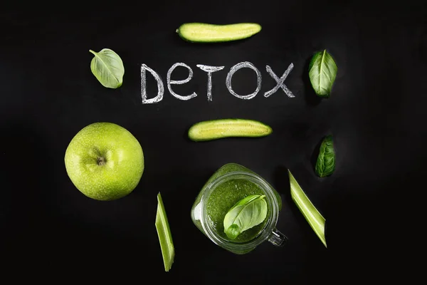 Gezonde Groene Smoothie Detox Dieet Vegetarisch Voedsel Concept — Stockfoto