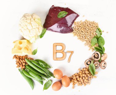 Kavram yemek vitamin B7, sağlıklı zengin gıdalar 