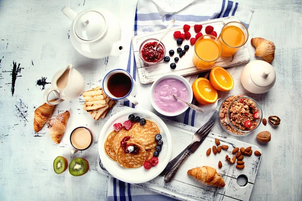 Egészséges Ízletes Reggeli Felülnézet — Stock Fotó