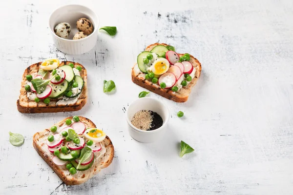 Healthy Spring Toasts Healthy Breakfast Concept Top View — Stock Photo, Image