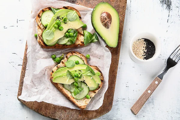 Avocado Toasts Healthy Vegetarian Diet Concept Top View — Stock Photo, Image