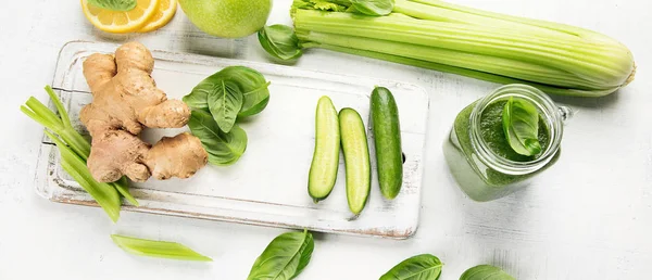 Zdravé Zelené Smoothie Detoxikační Dieta Koncept — Stock fotografie