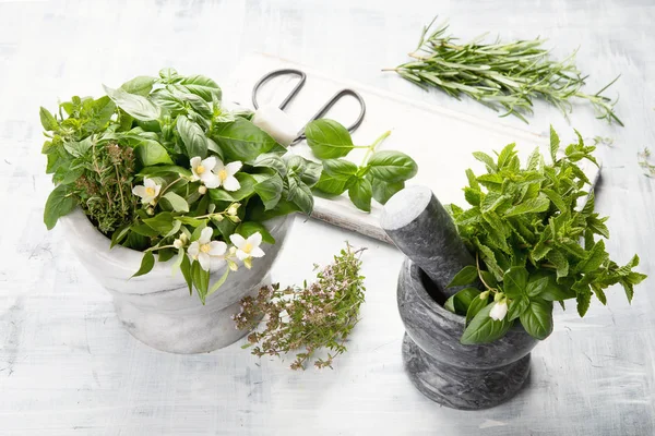 Mistura Ervas Frescas Jardim Para Cozinhar Saudável — Fotografia de Stock