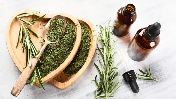 Natural Rosemary Essential Oil Fresh Rosemary Twigs — Stock Photo, Image