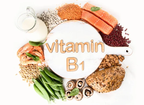 Voedingsmiddelen Rijk Aan Vitamine Thiamine Bovenaanzicht — Stockfoto