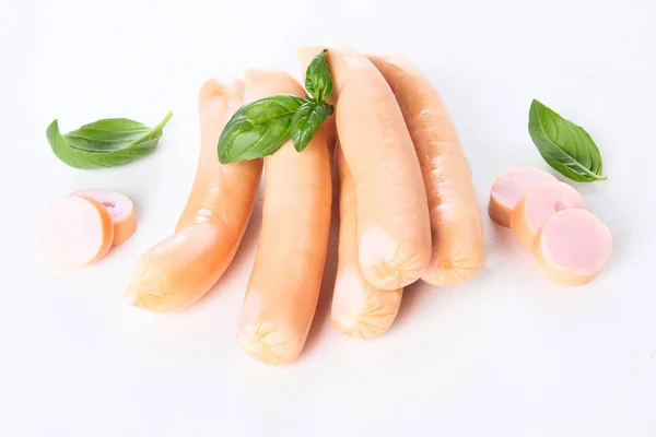 Salchichas Frescas Sobre Fondo Blanco — Foto de Stock