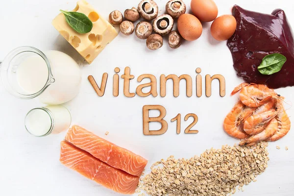 Lebensmittel Mit Dem Höchsten Gehalt Vitamin B12 Cobalamin Gesunde Ernährung — Stockfoto