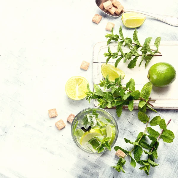 Mojito Cocktailgetränk Mit Limette Und Minze — Stockfoto
