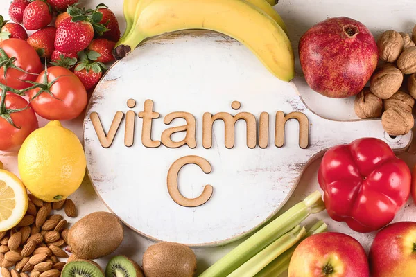 Vitamini Zengin Besinler Üstten Görünüm Sağlıklı Beslenme Kavramı — Stok fotoğraf