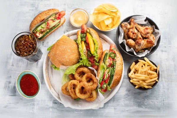 Fast Food Street Och Takeaway Mat Ovanifrån — Stockfoto