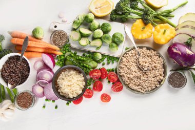 Yemek sağlıklı yemek için malzemelerin üstten görünüm.