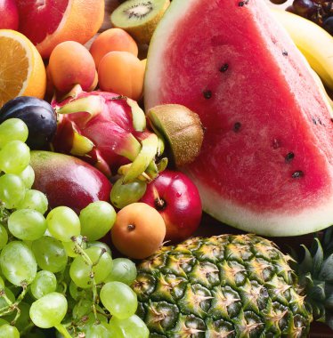 Sağlıklı organik meyve arka plan görünümünü kapat. 