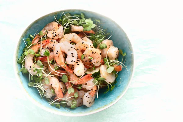 Shrimps Prawns Black Sesame Asian Food Top View — Stock Photo, Image